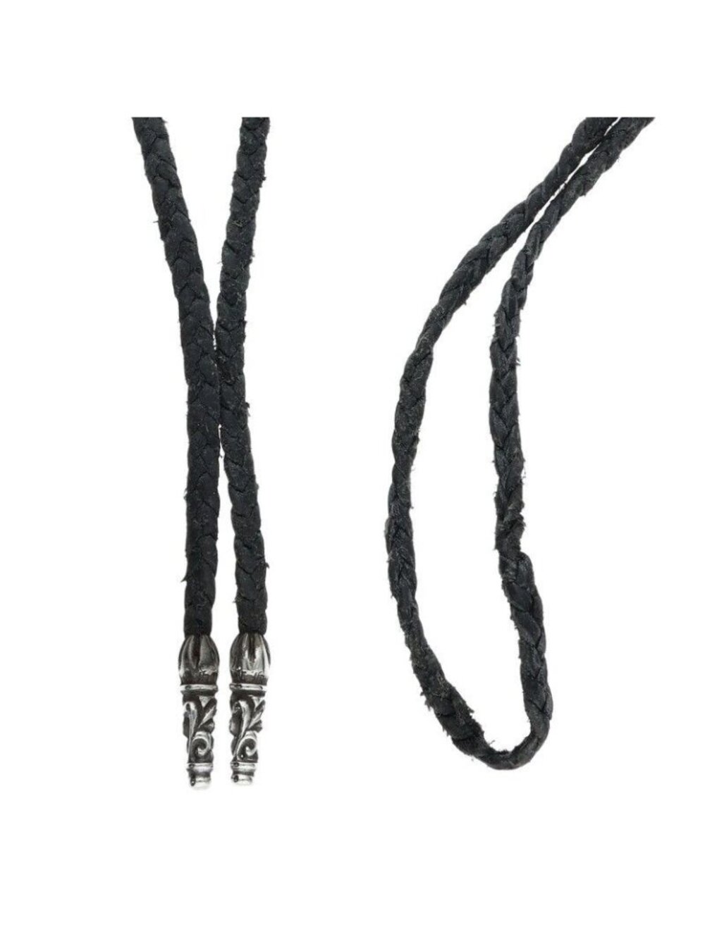 Chrome Hearts Leather Braid Scroll Blade Silver Necklace